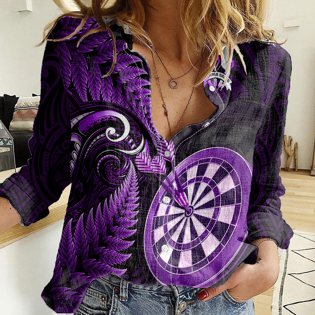 New Zealand Darts Women Casual Shirt Happiness Is A Tight Threesome Maori Purple - Wonder Print Shop