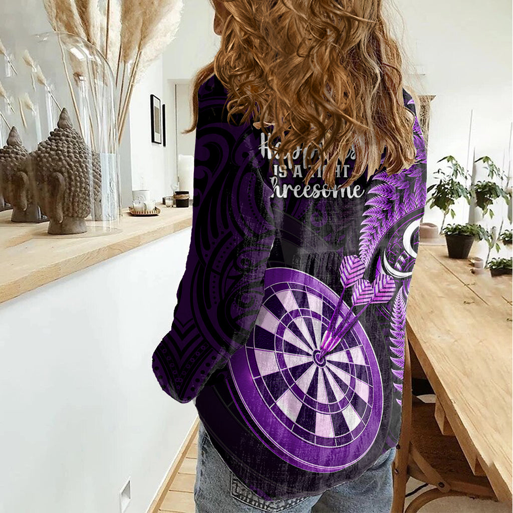 New Zealand Darts Women Casual Shirt Happiness Is A Tight Threesome Maori Purple - Wonder Print Shop