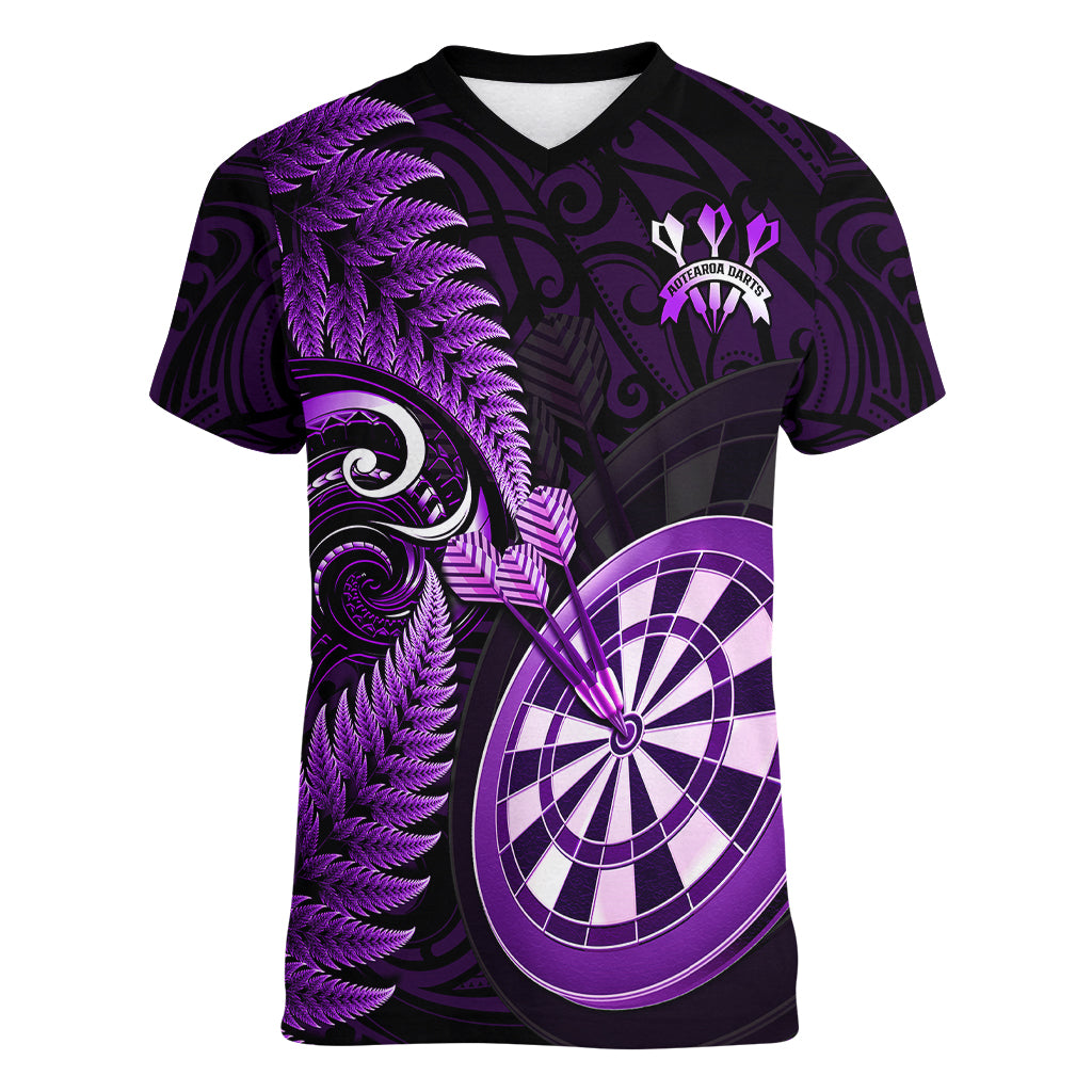 New Zealand Darts Women V Neck T Shirt Happiness Is A Tight Threesome Maori Purple - Wonder Print Shop