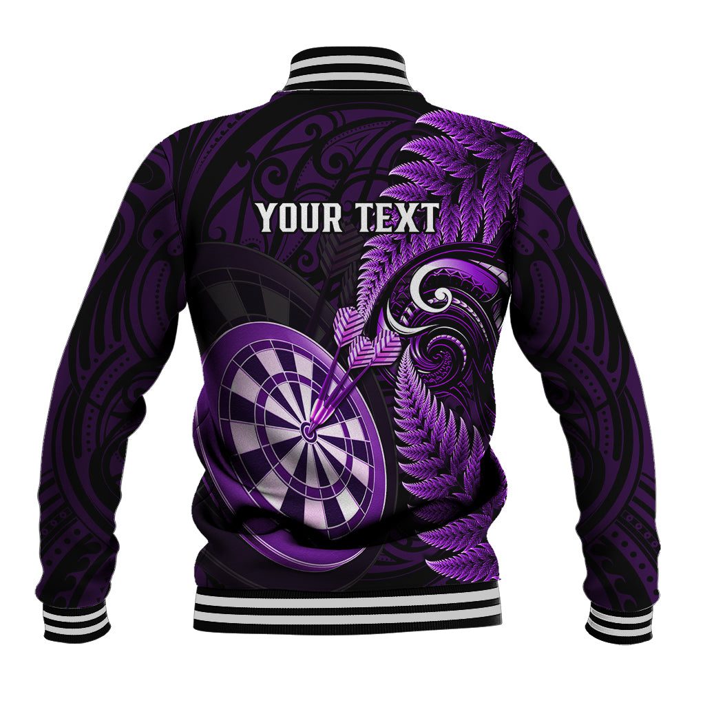 Personalised New Zealand Darts Baseball Jacket Happiness Is A Tight Threesome Maori Purple - Wonder Print Shop