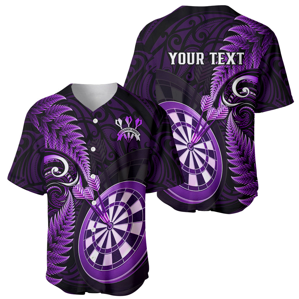 Personalised New Zealand Darts Baseball Jersey Happiness Is A Tight Threesome Maori Purple - Wonder Print Shop