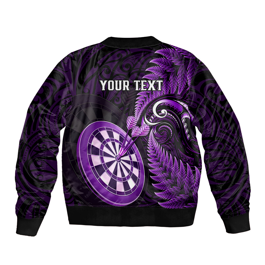 Personalised New Zealand Darts Bomber Jacket Happiness Is A Tight Threesome Maori Purple - Wonder Print Shop