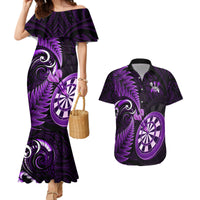 Personalised New Zealand Darts Couples Matching Mermaid Dress and Hawaiian Shirt Happiness Is A Tight Threesome Maori Purple - Wonder Print Shop