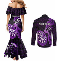 personalised-new-zealand-darts-couples-matching-mermaid-dress-and-long-sleeve-button-shirts-happiness-is-a-tight-threesome-maori-purple