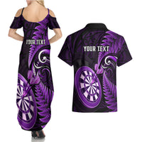 Personalised New Zealand Darts Couples Matching Summer Maxi Dress and Hawaiian Shirt Happiness Is A Tight Threesome Maori Purple - Wonder Print Shop