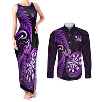 Personalised New Zealand Darts Couples Matching Tank Maxi Dress and Long Sleeve Button Shirts Happiness Is A Tight Threesome Maori Purple - Wonder Print Shop