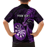Personalised New Zealand Darts Family Matching Long Sleeve Bodycon Dress and Hawaiian Shirt Happiness Is A Tight Threesome Maori Purple - Wonder Print Shop