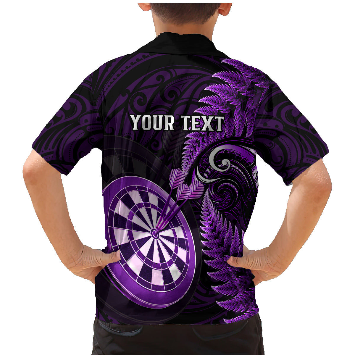 Personalised New Zealand Darts Family Matching Mermaid Dress and Hawaiian Shirt Happiness Is A Tight Threesome Maori Purple - Wonder Print Shop