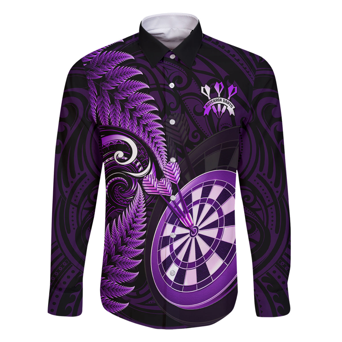 Personalised New Zealand Darts Family Matching Mermaid Dress and Hawaiian Shirt Happiness Is A Tight Threesome Maori Purple - Wonder Print Shop