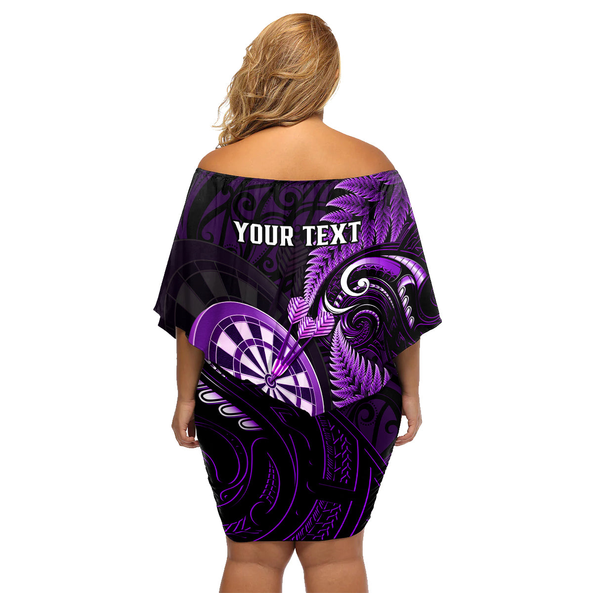 Personalised New Zealand Darts Family Matching Off Shoulder Short Dress and Hawaiian Shirt Happiness Is A Tight Threesome Maori Purple - Wonder Print Shop
