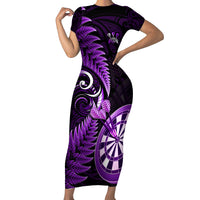 Personalised New Zealand Darts Family Matching Short Sleeve Bodycon Dress and Hawaiian Shirt Happiness Is A Tight Threesome Maori Purple - Wonder Print Shop