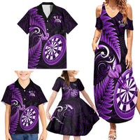 Personalised New Zealand Darts Family Matching Summer Maxi Dress and Hawaiian Shirt Happiness Is A Tight Threesome Maori Purple - Wonder Print Shop
