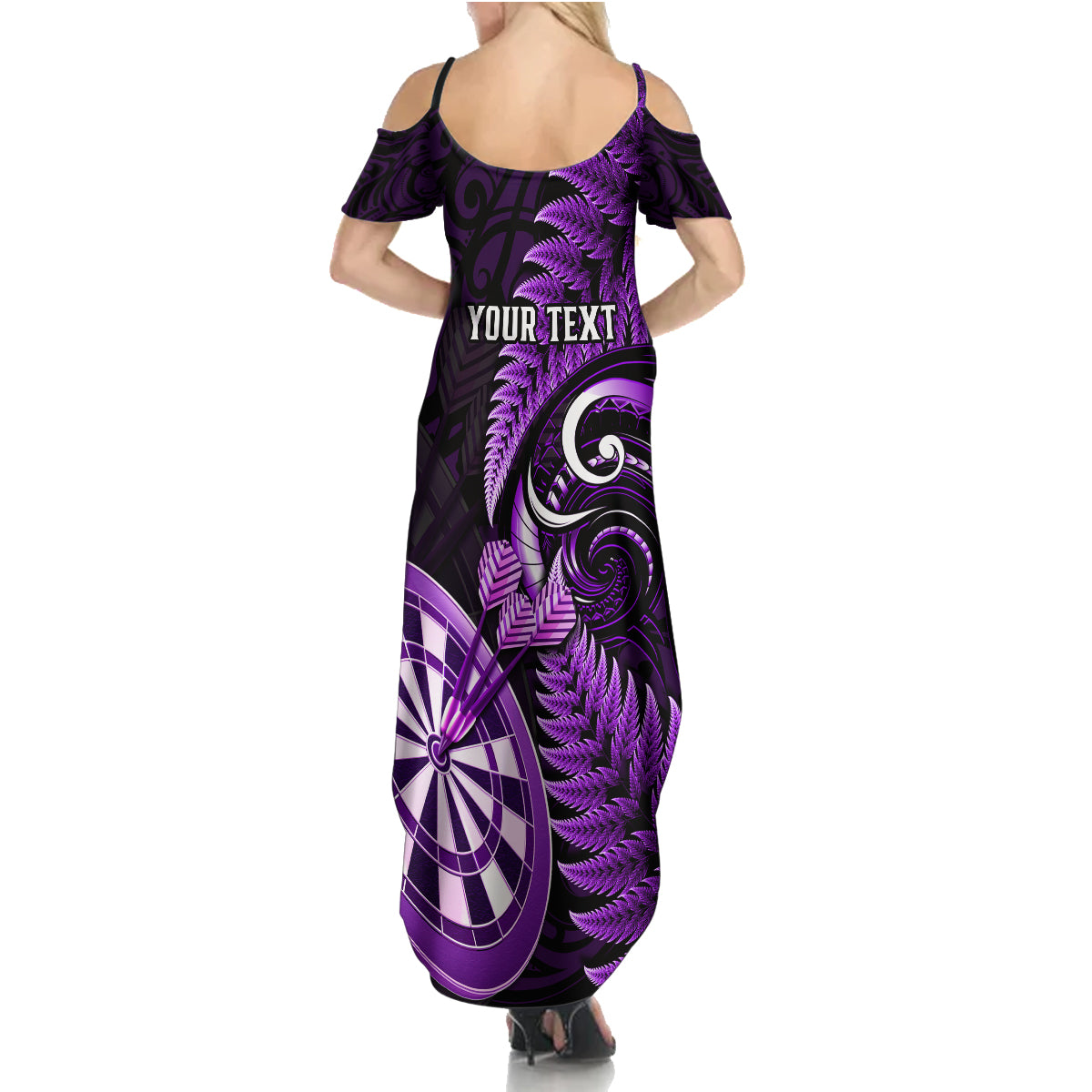 Personalised New Zealand Darts Family Matching Summer Maxi Dress and Hawaiian Shirt Happiness Is A Tight Threesome Maori Purple - Wonder Print Shop