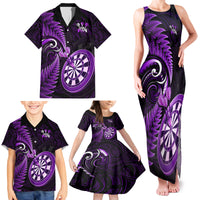 Personalised New Zealand Darts Family Matching Tank Maxi Dress and Hawaiian Shirt Happiness Is A Tight Threesome Maori Purple - Wonder Print Shop