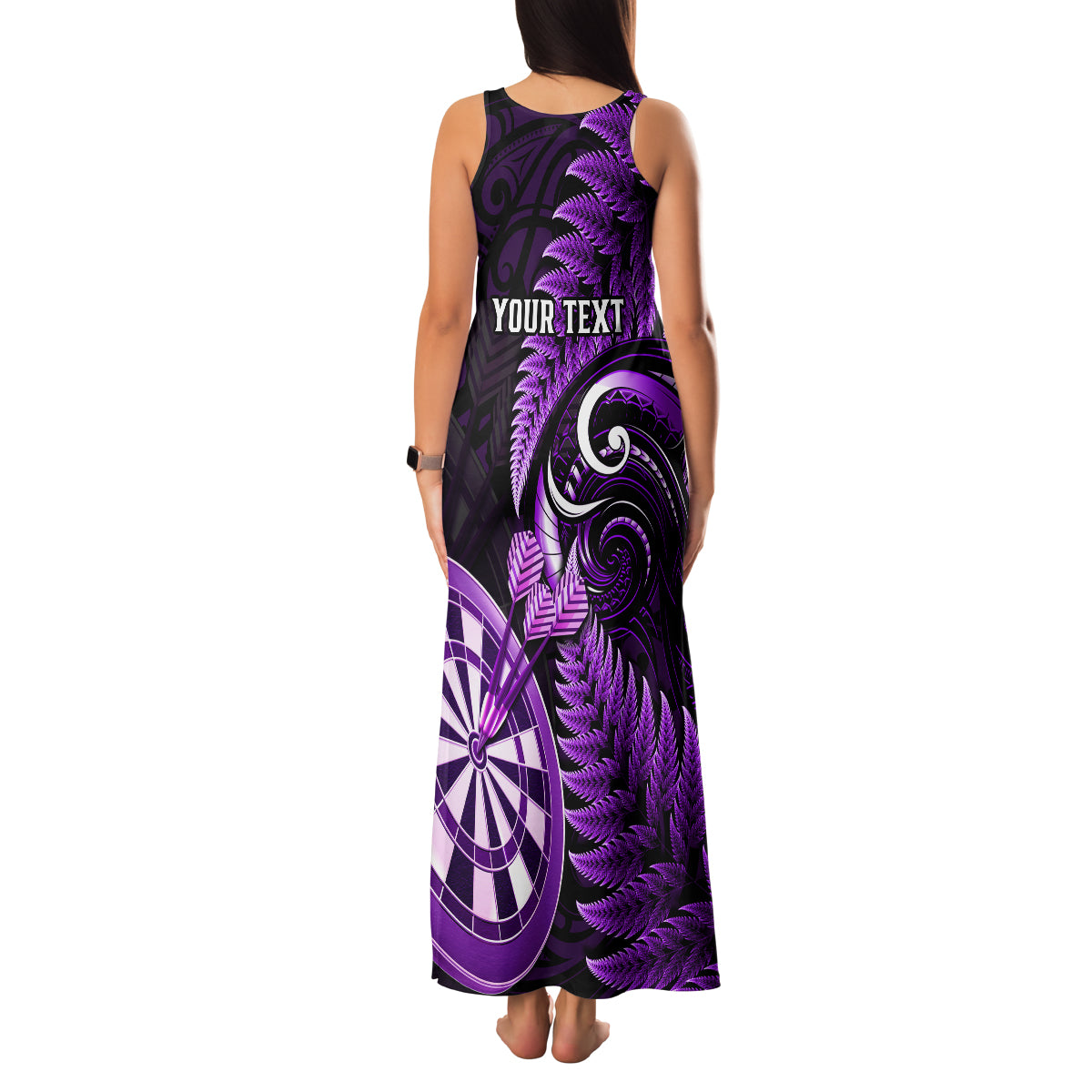 Personalised New Zealand Darts Family Matching Tank Maxi Dress and Hawaiian Shirt Happiness Is A Tight Threesome Maori Purple - Wonder Print Shop