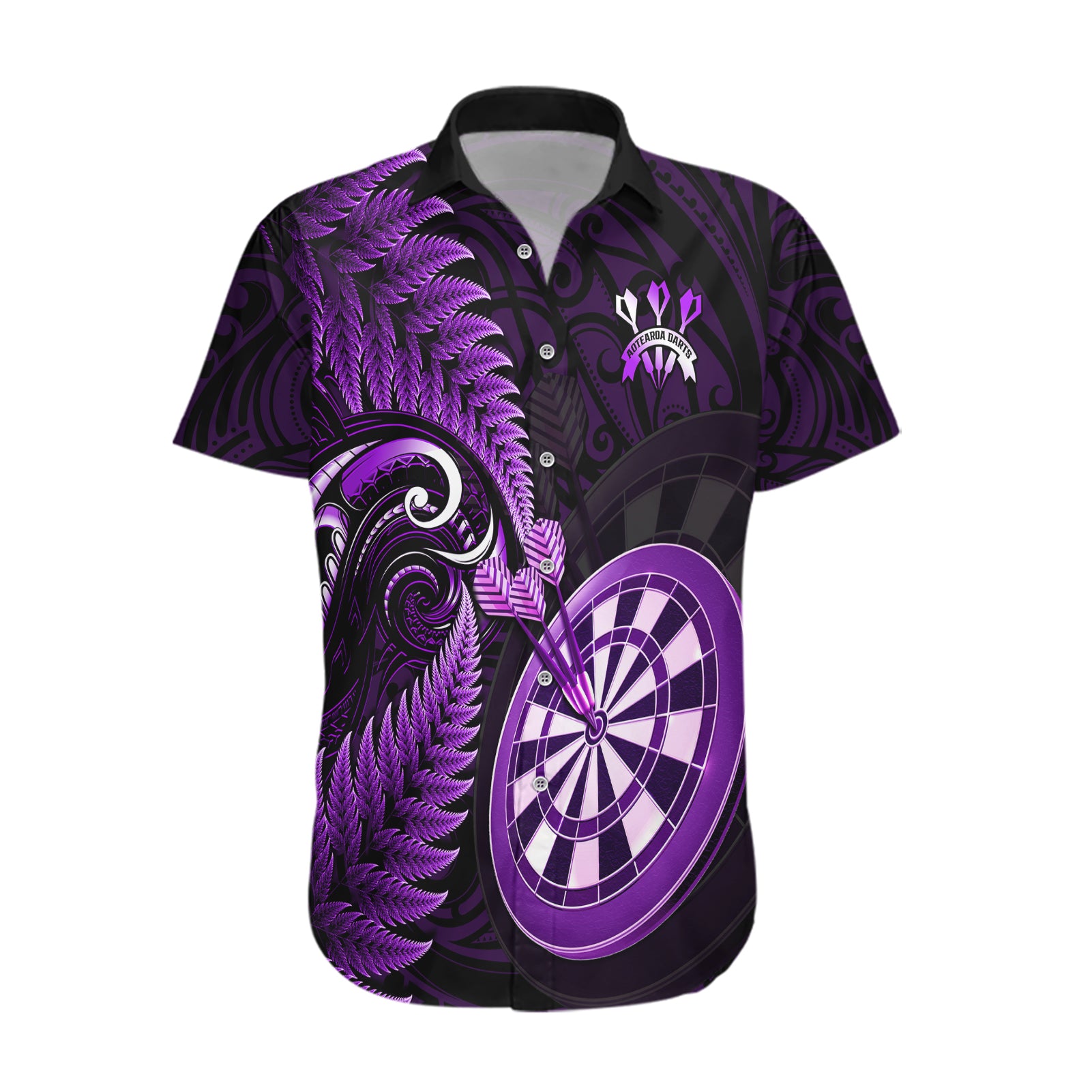 Personalised New Zealand Darts Hawaiian Shirt Happiness Is A Tight Threesome Maori Purple - Wonder Print Shop