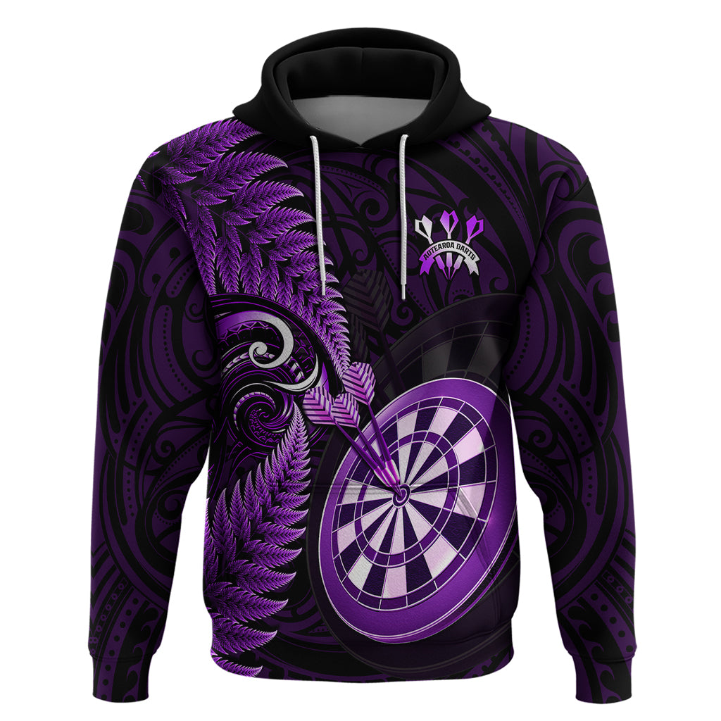 Personalised New Zealand Darts Hoodie Happiness Is A Tight Threesome Maori Purple - Wonder Print Shop