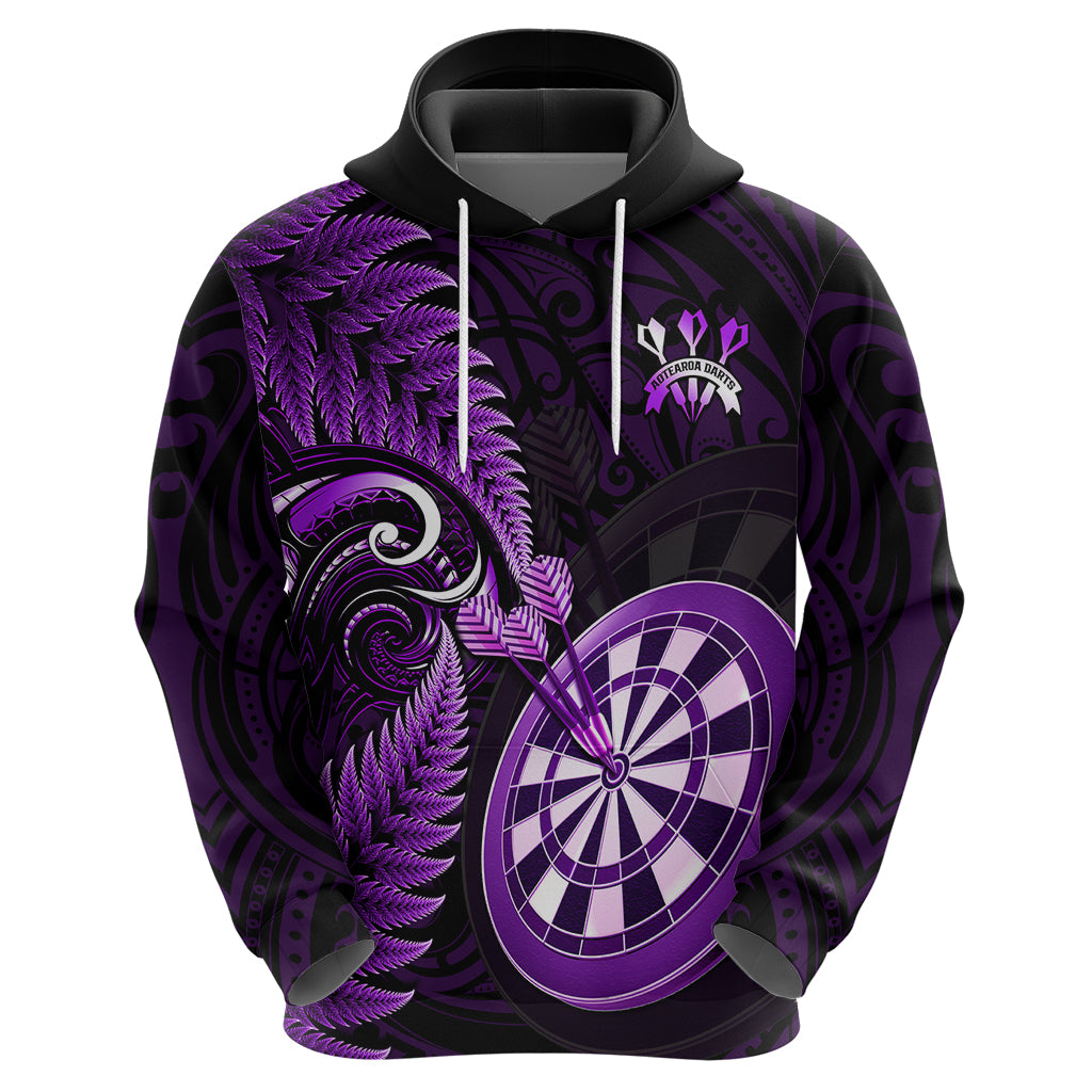 Personalised New Zealand Darts Hoodie Happiness Is A Tight Threesome Maori Purple - Wonder Print Shop