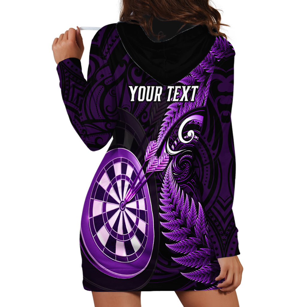 Personalised New Zealand Darts Hoodie Dress Happiness Is A Tight Threesome Maori Purple - Wonder Print Shop
