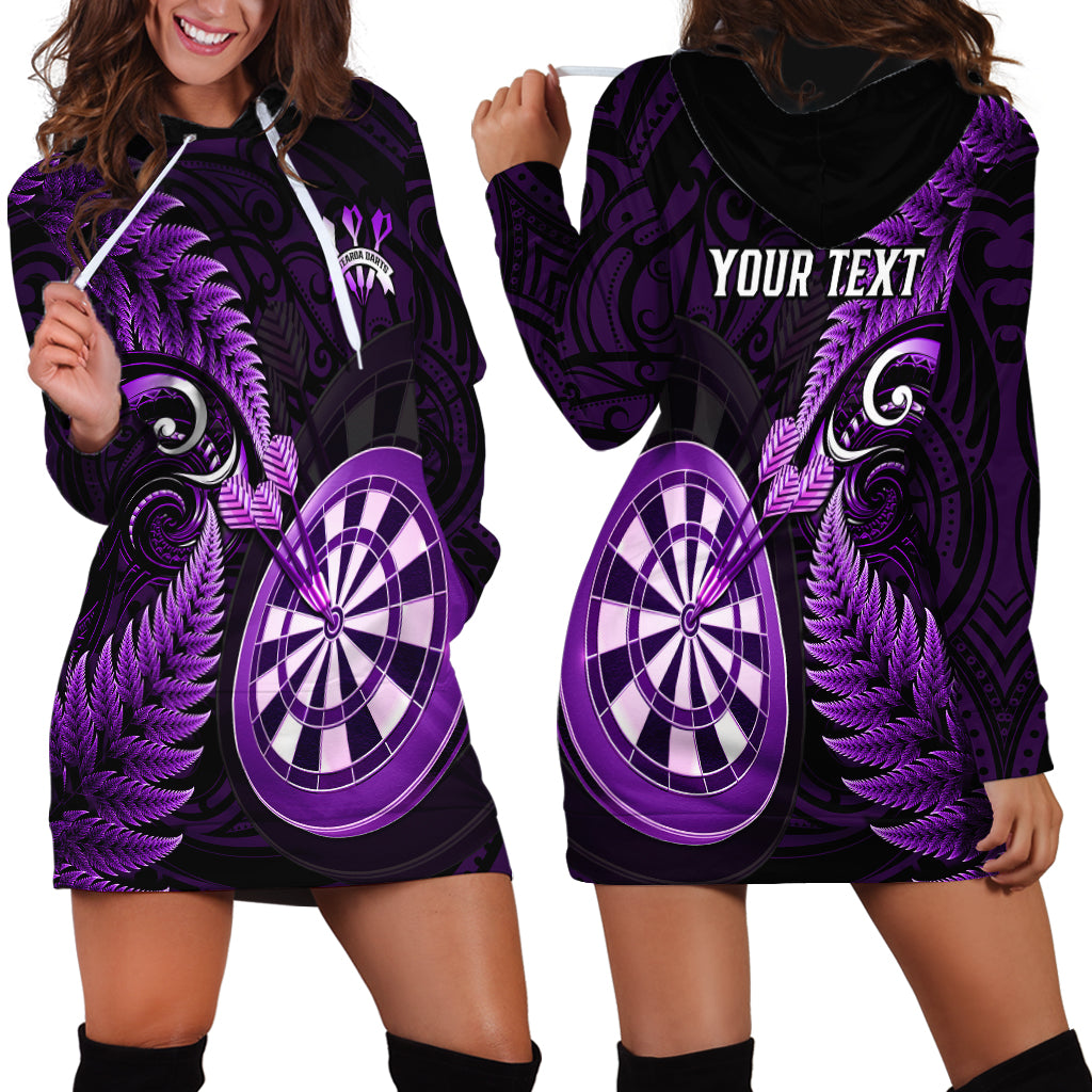 Personalised New Zealand Darts Hoodie Dress Happiness Is A Tight Threesome Maori Purple - Wonder Print Shop