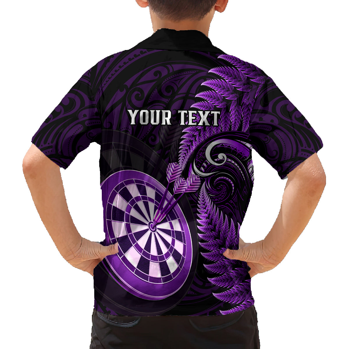 Personalised New Zealand Darts Kid Hawaiian Shirt Happiness Is A Tight Threesome Maori Purple - Wonder Print Shop