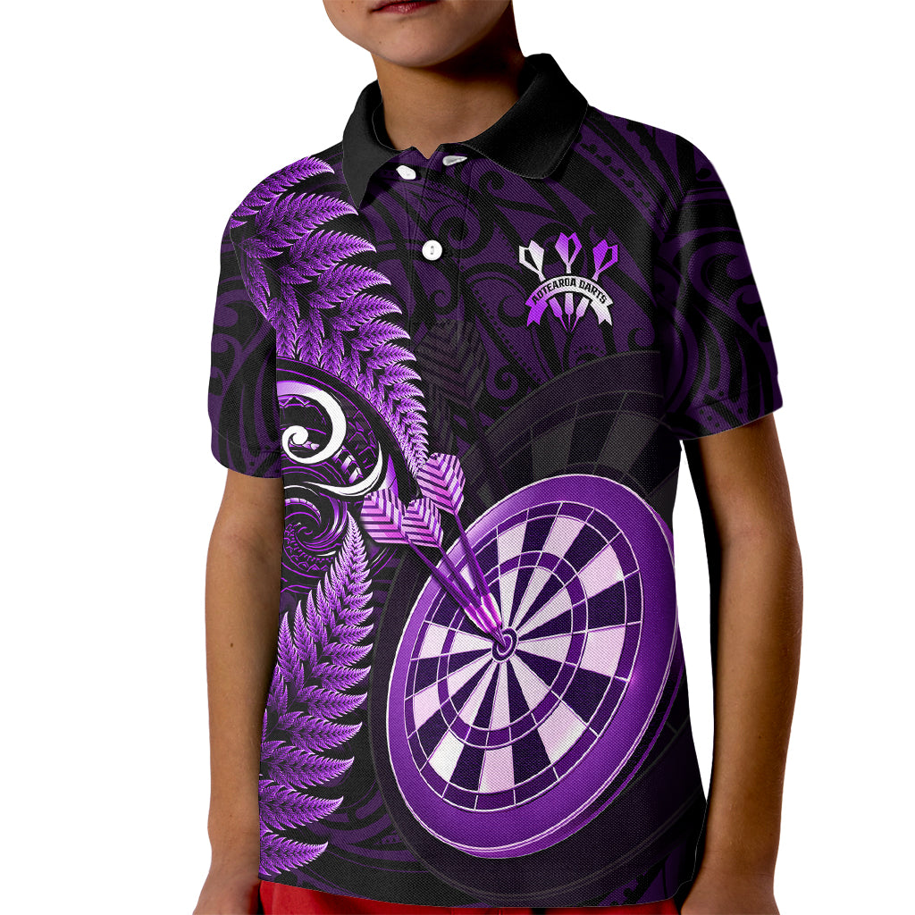 Personalised New Zealand Darts Kid Polo Shirt Happiness Is A Tight Threesome Maori Purple - Wonder Print Shop