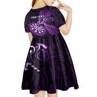 Personalised New Zealand Darts Kid Short Sleeve Dress Happiness Is A Tight Threesome Maori Purple - Wonder Print Shop