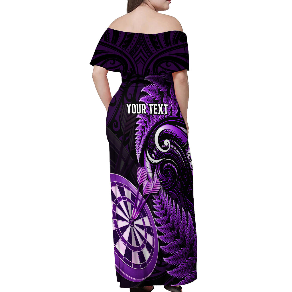 Personalised New Zealand Darts Off Shoulder Maxi Dress Happiness Is A Tight Threesome Maori Purple - Wonder Print Shop