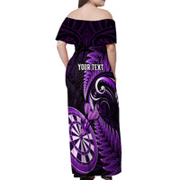 Personalised New Zealand Darts Off Shoulder Maxi Dress Happiness Is A Tight Threesome Maori Purple - Wonder Print Shop
