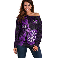 Personalised New Zealand Darts Off Shoulder Sweater Happiness Is A Tight Threesome Maori Purple - Wonder Print Shop