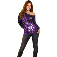 Personalised New Zealand Darts Off Shoulder Sweater Happiness Is A Tight Threesome Maori Purple - Wonder Print Shop