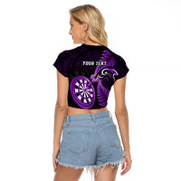 Personalised New Zealand Darts Raglan Cropped T Shirt Happiness Is A Tight Threesome Maori Purple - Wonder Print Shop