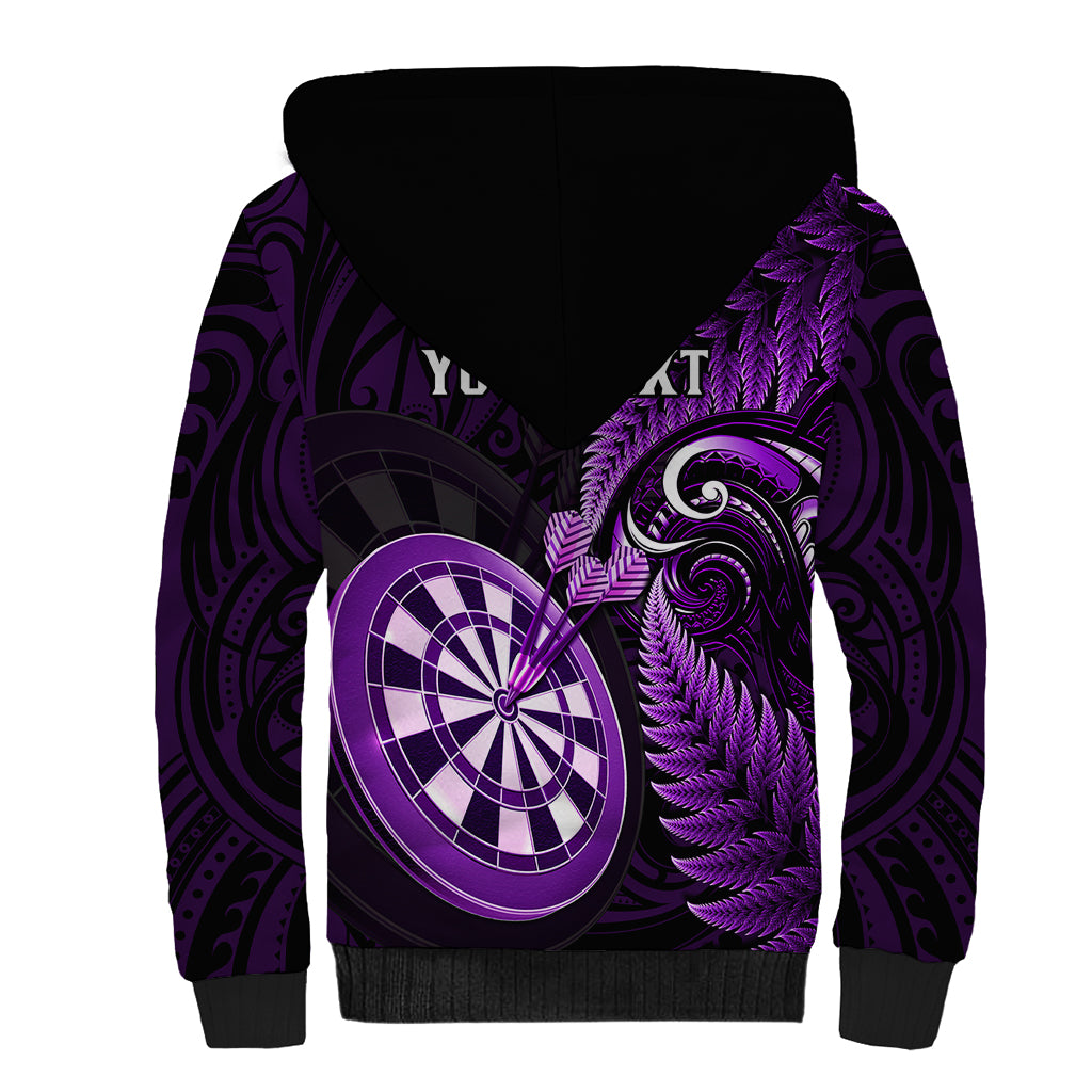 Personalised New Zealand Darts Sherpa Hoodie Happiness Is A Tight Threesome Maori Purple - Wonder Print Shop