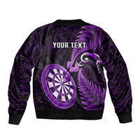 Personalised New Zealand Darts Sleeve Zip Bomber Jacket Happiness Is A Tight Threesome Maori Purple - Wonder Print Shop