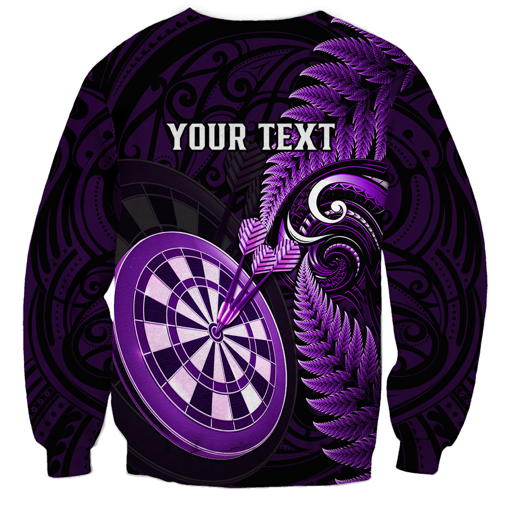 Personalised New Zealand Darts Sweatshirt Happiness Is A Tight Threesome Maori Purple - Wonder Print Shop
