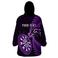 Personalised New Zealand Darts Wearable Blanket Hoodie Happiness Is A Tight Threesome Maori Purple - Wonder Print Shop