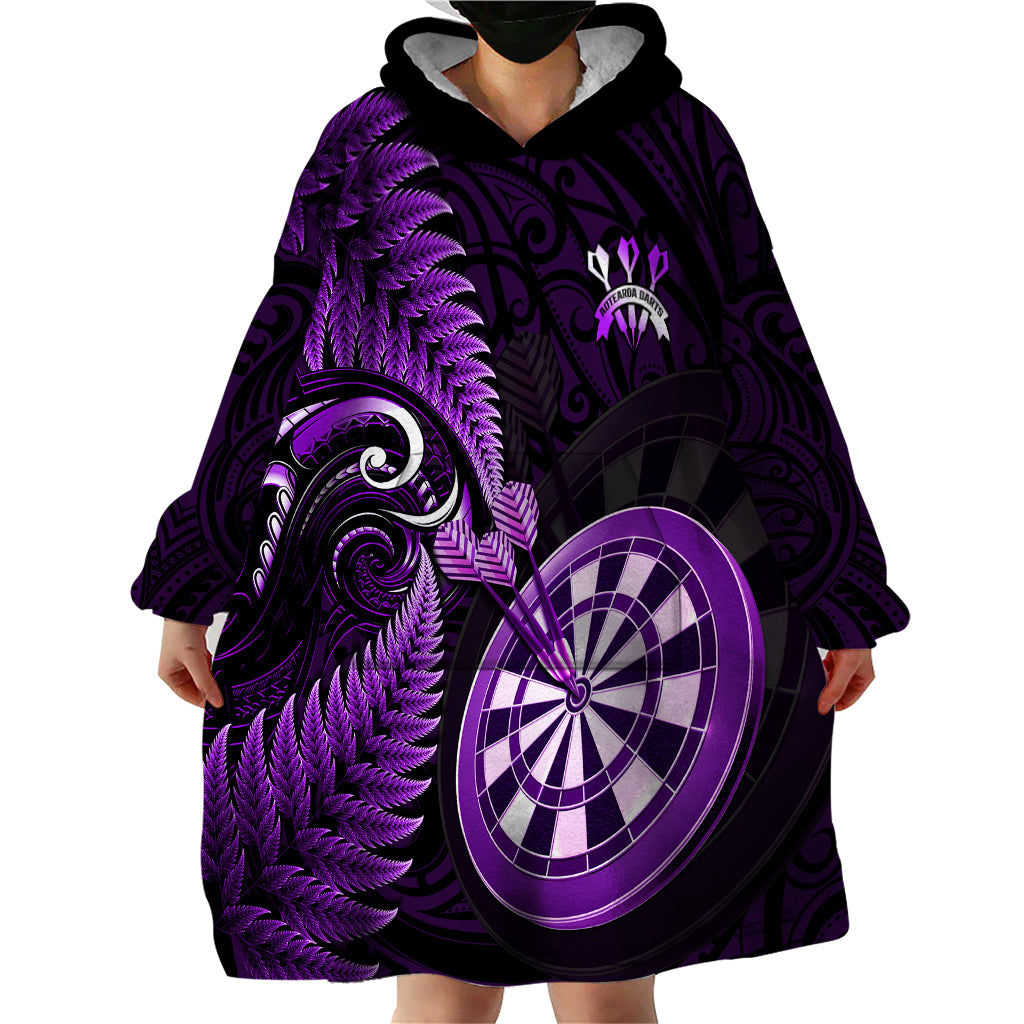 Personalised New Zealand Darts Wearable Blanket Hoodie Happiness Is A Tight Threesome Maori Purple - Wonder Print Shop