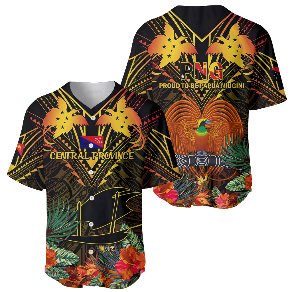 Papua New Guinea Central Province Baseball Jersey Papua Niugini Coat Of Arms With Flag Style - Wonder Print Shop