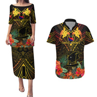 Papua New Guinea Central Province Couples Matching Puletasi Dress and Hawaiian Shirt Papua Niugini Coat Of Arms With Flag Style - Wonder Print Shop