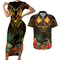 Papua New Guinea Central Province Couples Matching Short Sleeve Bodycon Dress and Hawaiian Shirt Papua Niugini Coat Of Arms With Flag Style - Wonder Print Shop