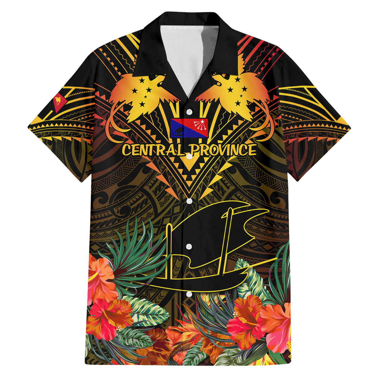 Papua New Guinea Central Province Family Matching Mermaid Dress and Hawaiian Shirt Papua Niugini Coat Of Arms With Flag Style - Wonder Print Shop