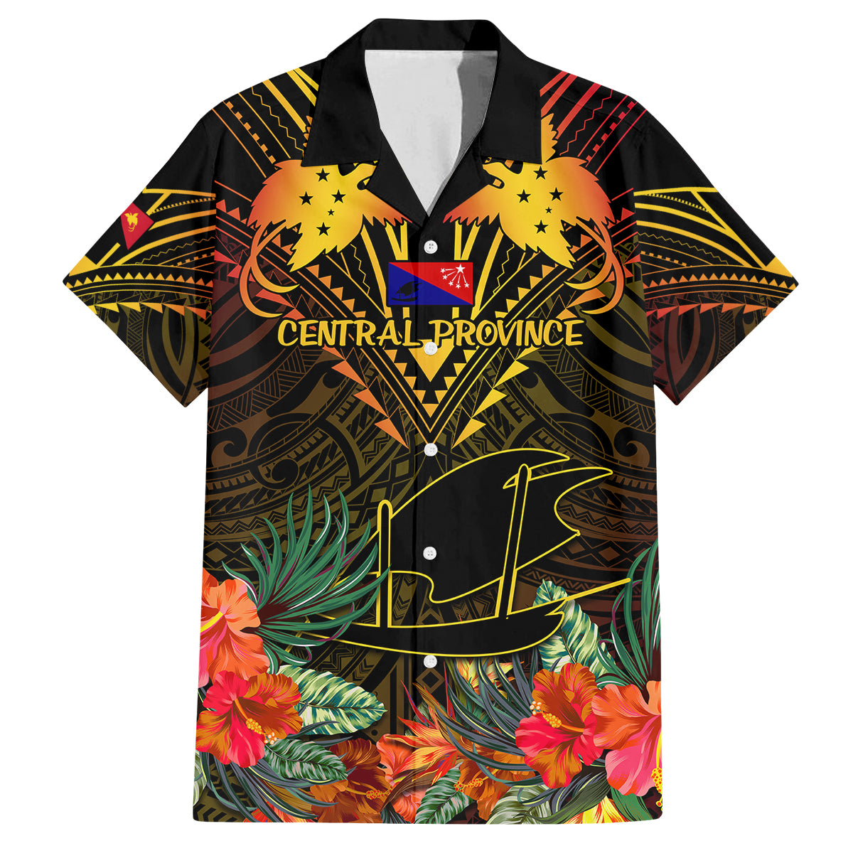Papua New Guinea Central Province Family Matching Off Shoulder Short Dress and Hawaiian Shirt Papua Niugini Coat Of Arms With Flag Style - Wonder Print Shop