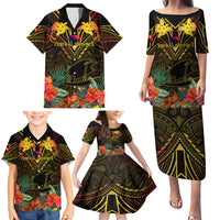 Papua New Guinea Central Province Family Matching Puletasi Dress and Hawaiian Shirt Papua Niugini Coat Of Arms With Flag Style - Wonder Print Shop