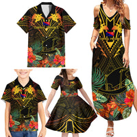 Papua New Guinea Central Province Family Matching Summer Maxi Dress and Hawaiian Shirt Papua Niugini Coat Of Arms With Flag Style - Wonder Print Shop