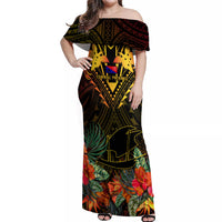 Papua New Guinea Central Province Off Shoulder Maxi Dress Papua Niugini Coat Of Arms With Flag Style - Wonder Print Shop