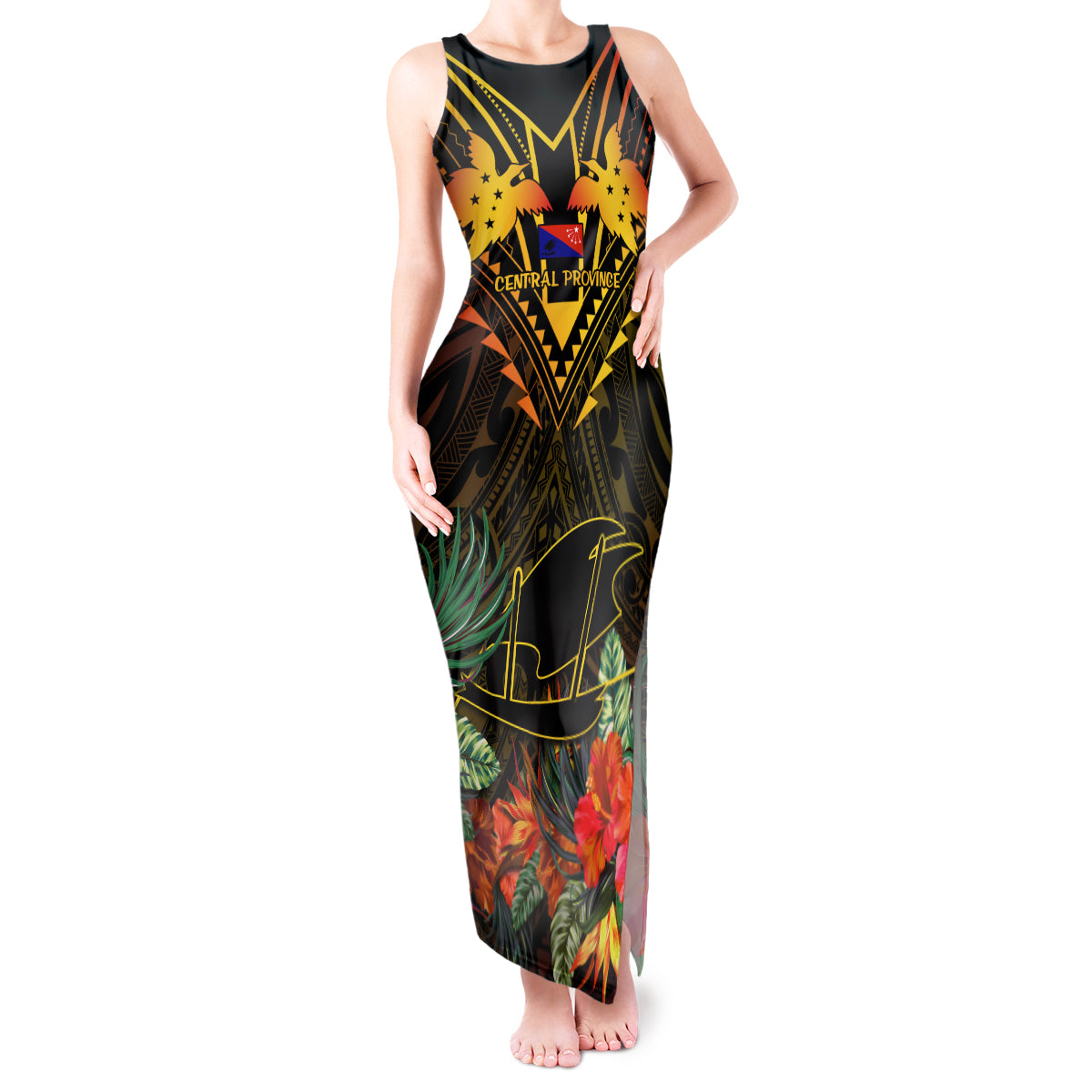 Papua New Guinea Central Province Tank Maxi Dress Papua Niugini Coat Of Arms With Flag Style - Wonder Print Shop