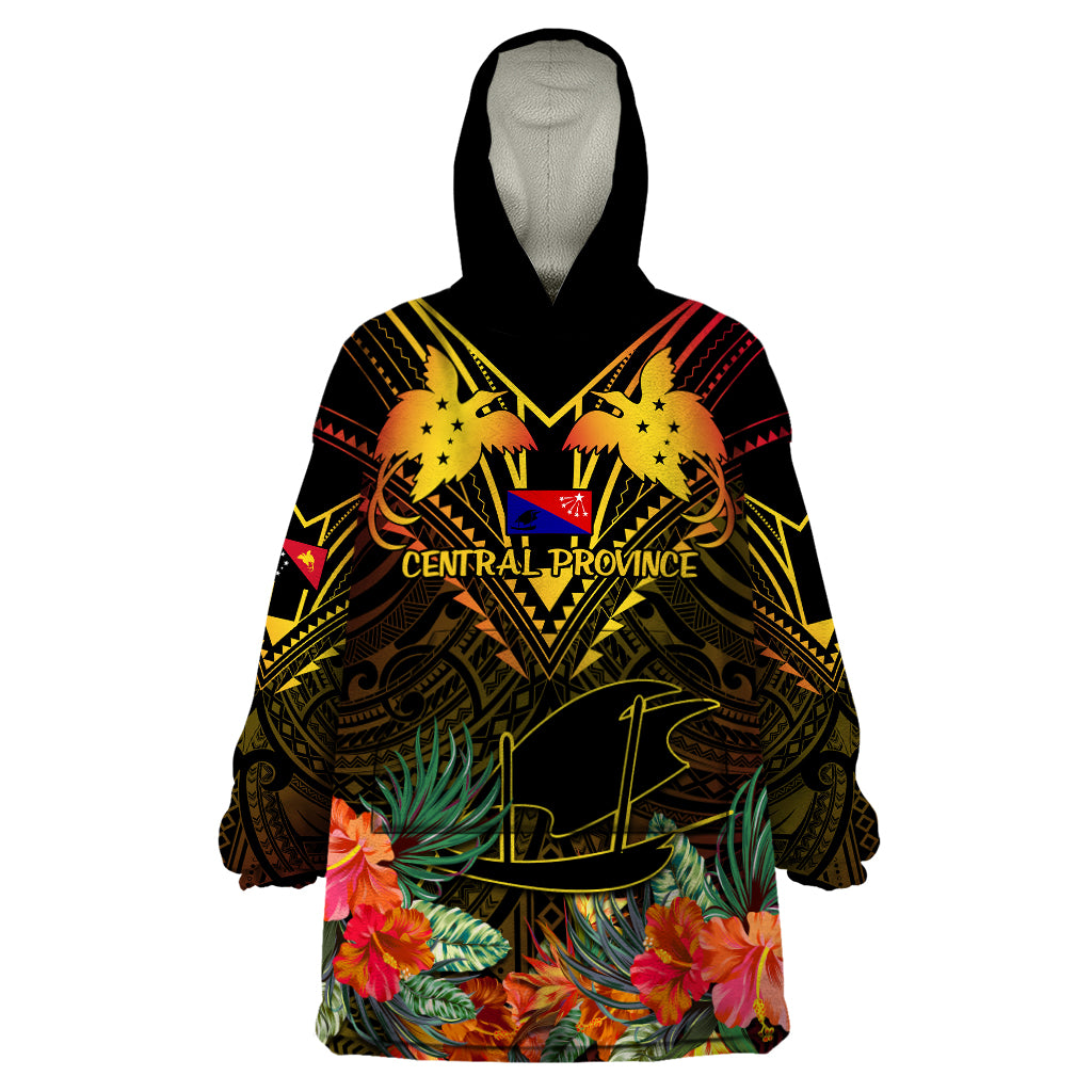 Papua New Guinea Central Province Wearable Blanket Hoodie Papua Niugini Coat Of Arms With Flag Style - Wonder Print Shop