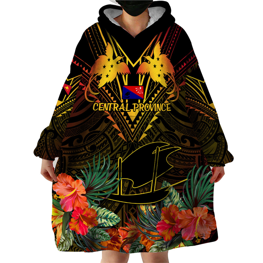 Papua New Guinea Central Province Wearable Blanket Hoodie Papua Niugini Coat Of Arms With Flag Style - Wonder Print Shop