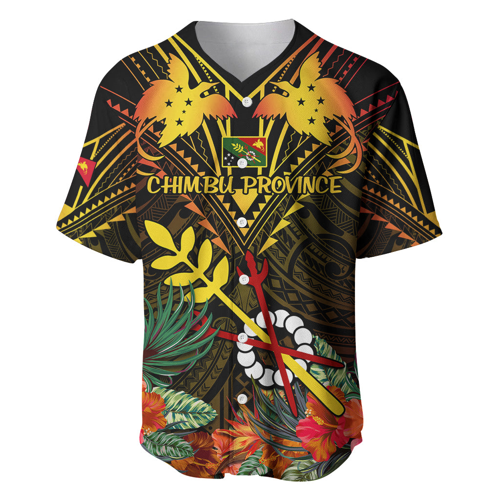 Papua New Guinea Chimbu Province Baseball Jersey Papua Niugini Coat Of Arms With Flag Style - Wonder Print Shop