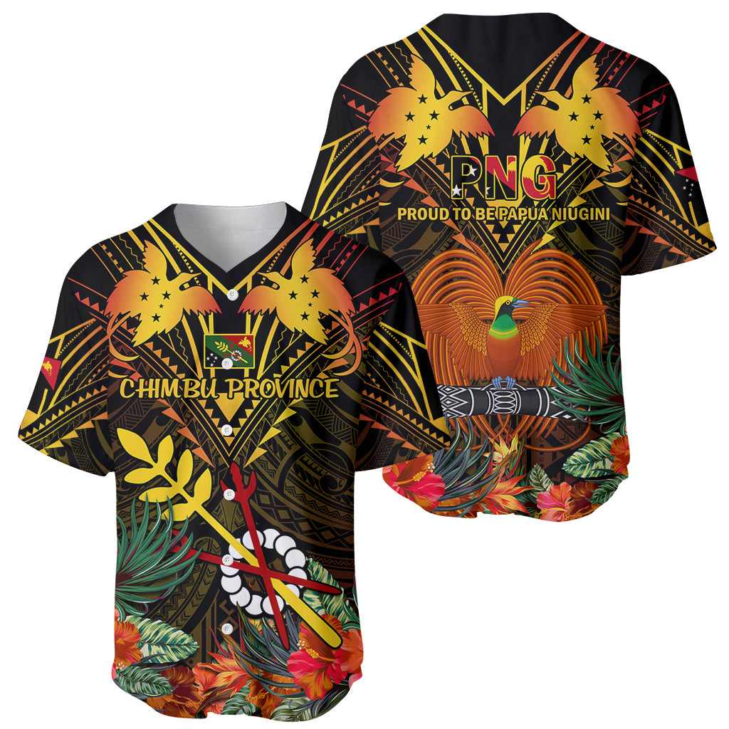 Papua New Guinea Chimbu Province Baseball Jersey Papua Niugini Coat Of Arms With Flag Style - Wonder Print Shop